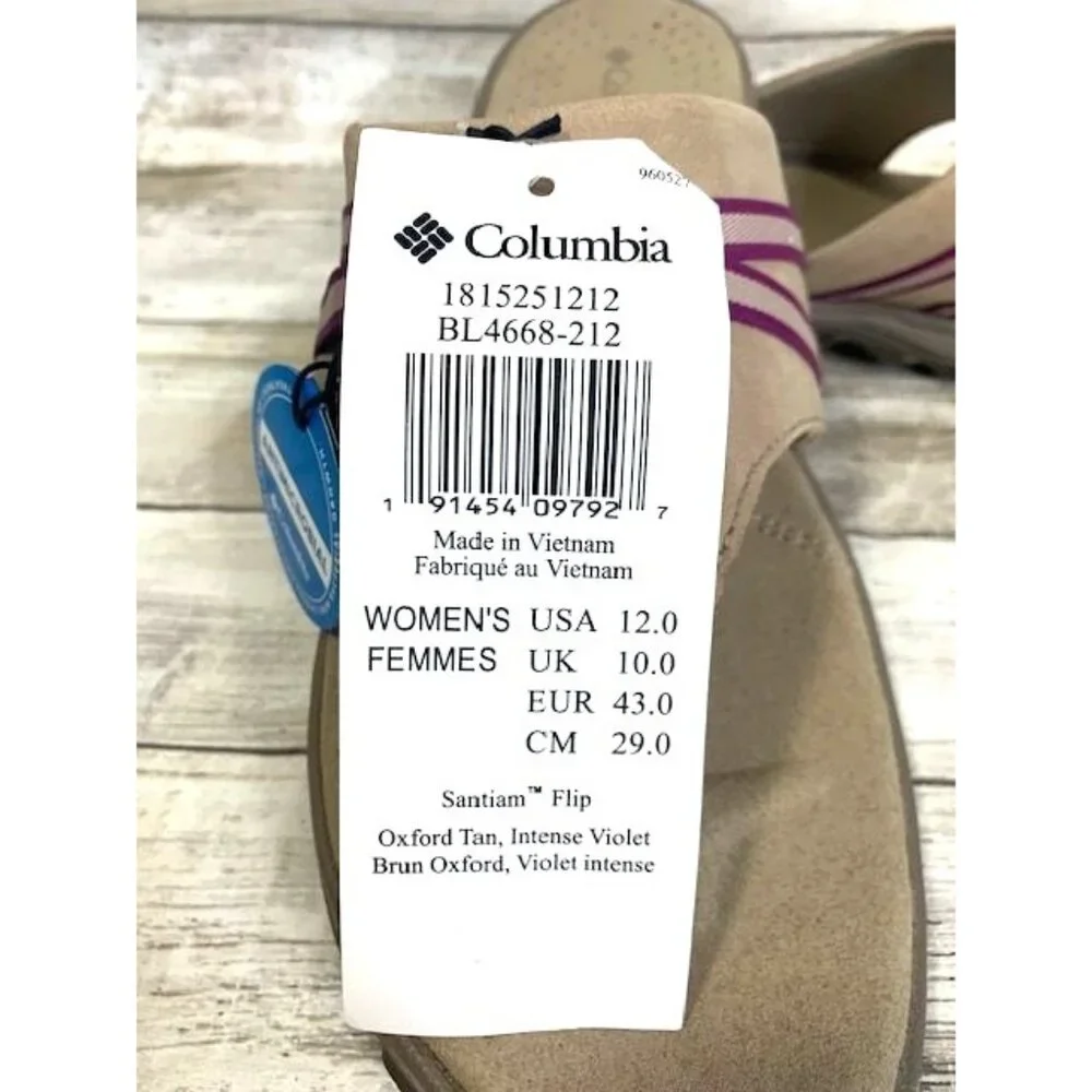 NEW Columbia Women's Santiam Suede Flip Flops Sport Sandals size 12 Tan‎ Purple